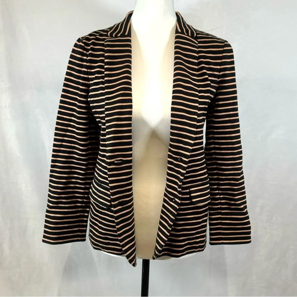 J.Crew Maritime nautical striped black and tan cotton blazer size medium